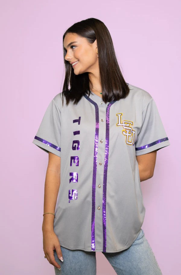 LSU Tigers Women's Sequin Baseball Jersey