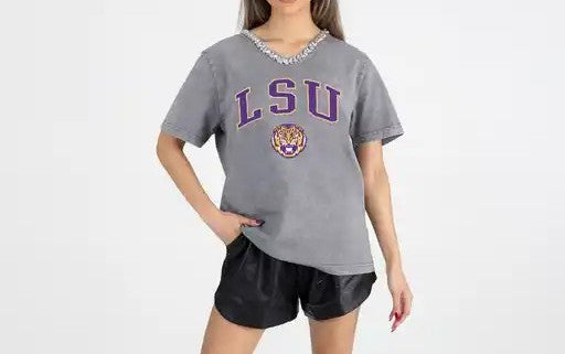 LSU Tigers Women's Gameday Couture Rhinestone Trim Tee
