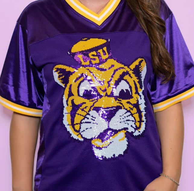 LSU Tigers Women's Bomb Designs Sequin Beanie Mike Jersey