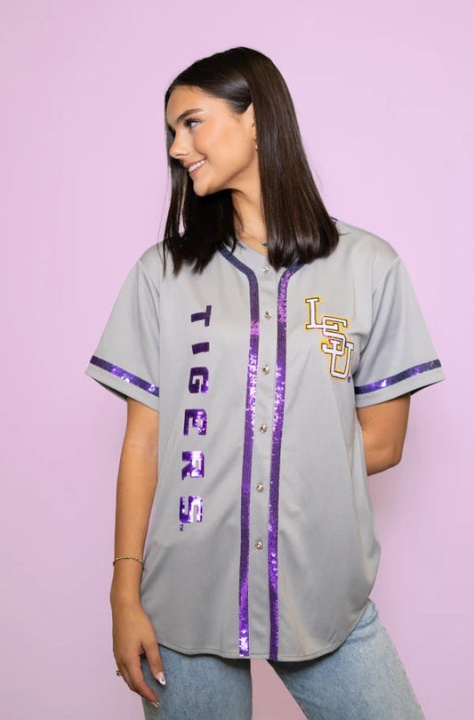 LSU Tigers Women's Sequin Baseball Jersey
