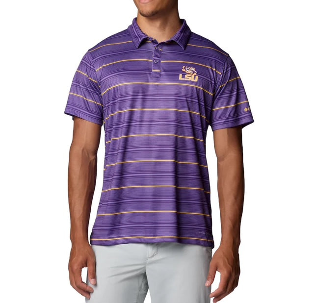 LSU Tigers Striped Columbia Super Terminal Tackle Polo